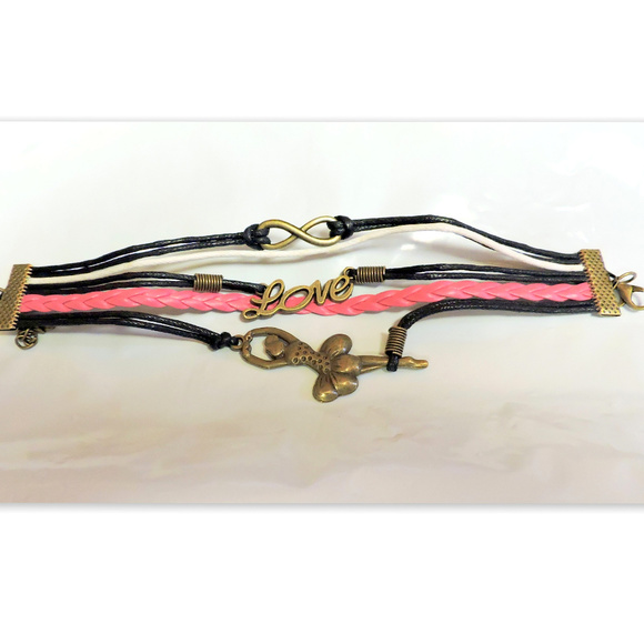 Multi Strand Mulit Charm, bracelet, Pink Black White ... new without tags - Picture 1 of 9